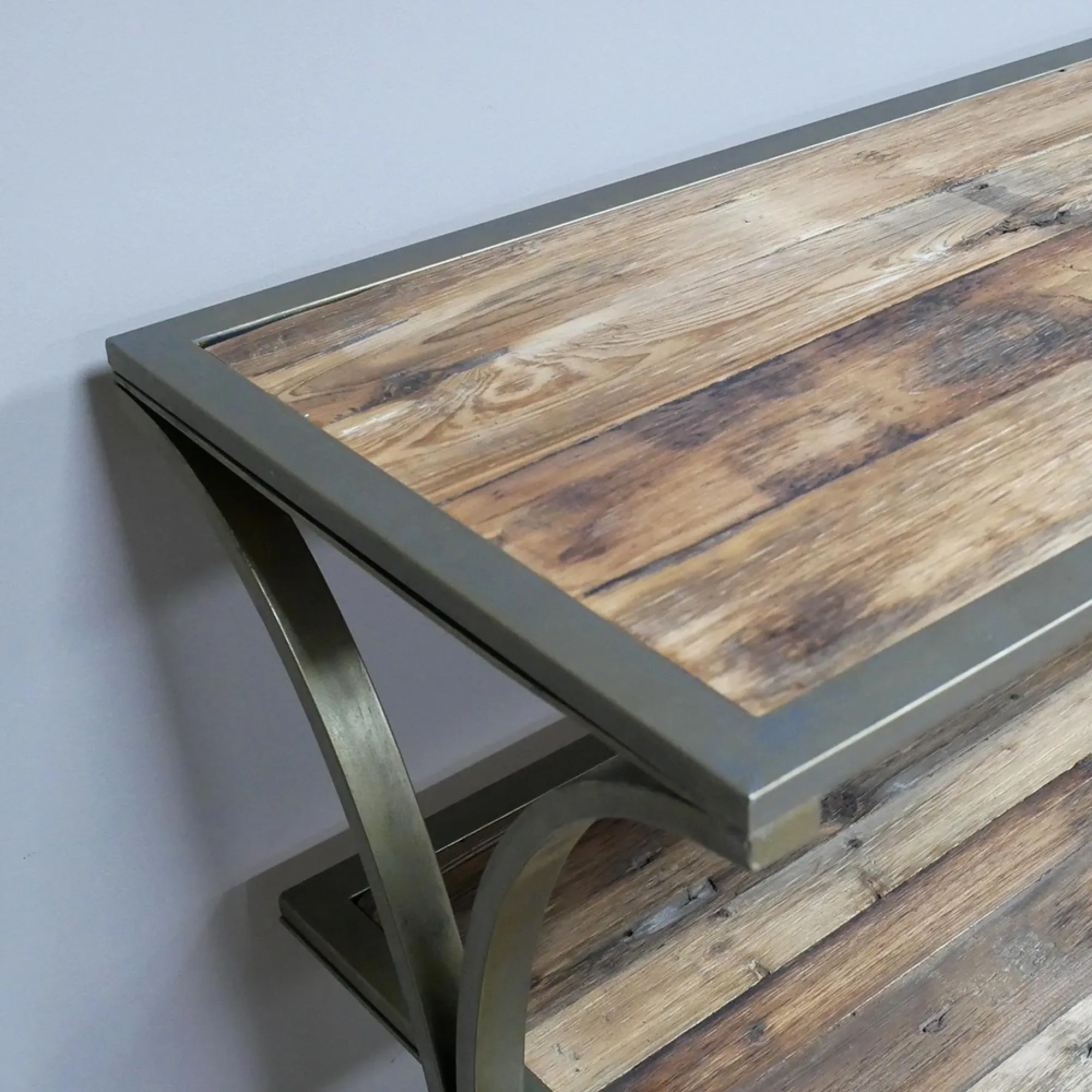 Wood and Metal Console Table on Wheels