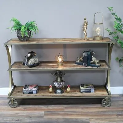 Wood and Metal Console Table on Wheels