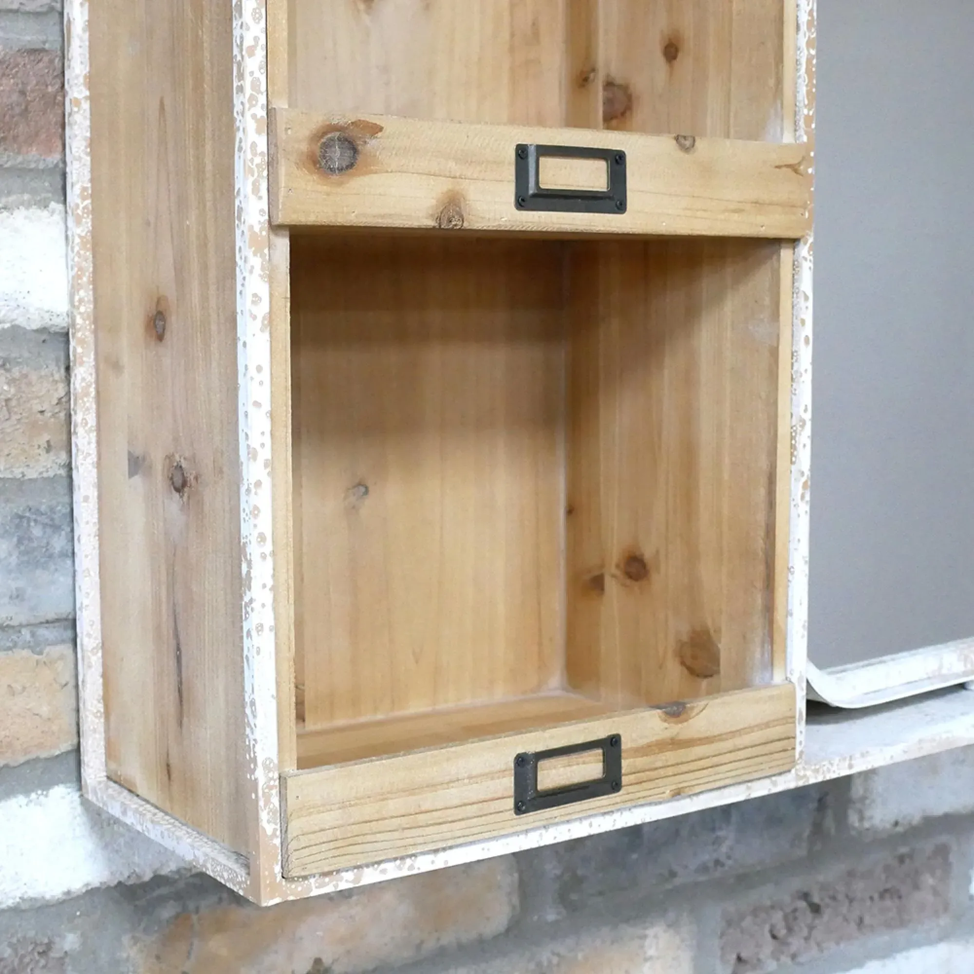 Wood and Metal Mirror with Shelves - White