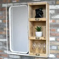 Wood and Metal Mirror with Shelves - White