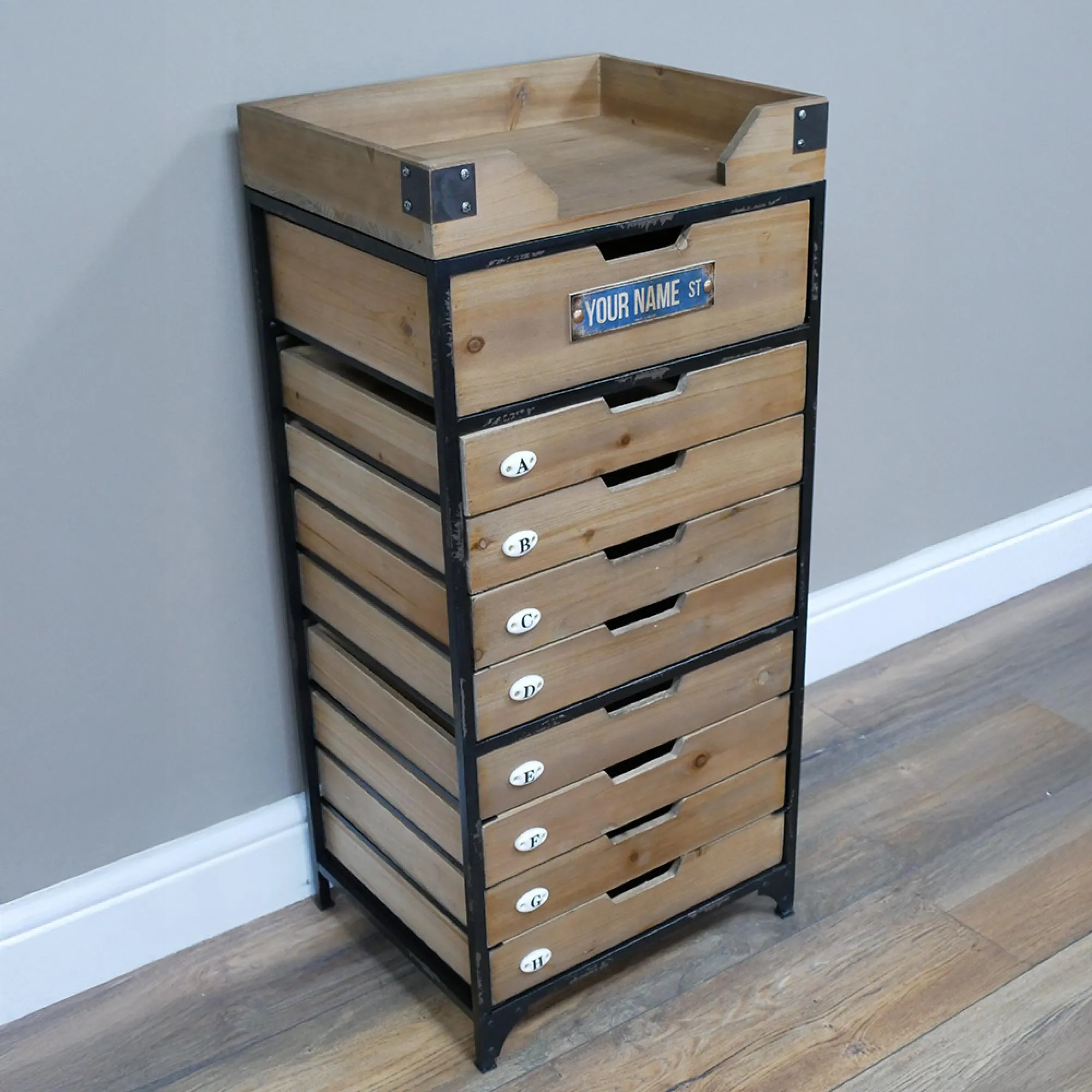 Wood and Metal Narrow Storage Cabinet - Natural