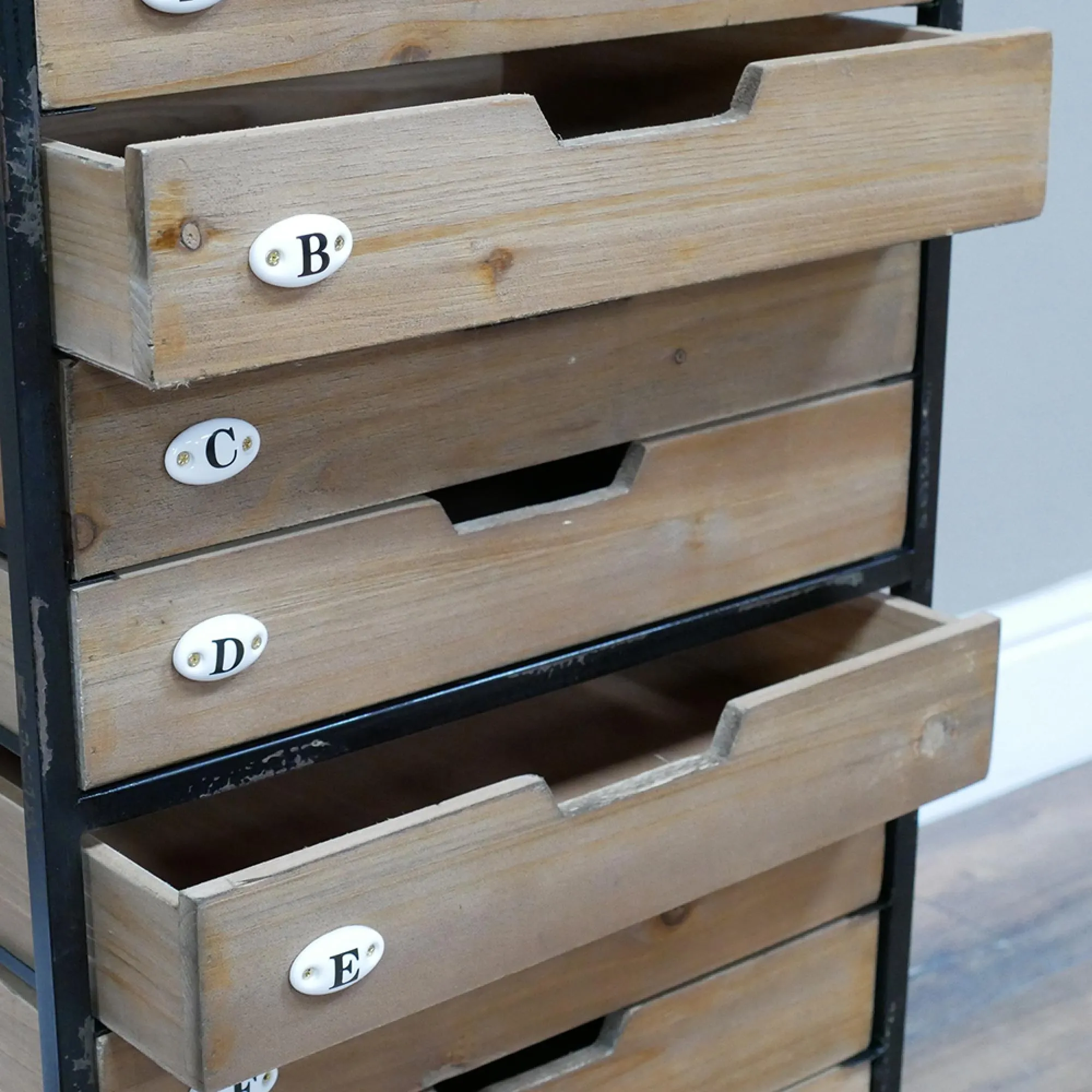 Wood and Metal Narrow Storage Cabinet - Natural