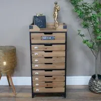 Wood and Metal Narrow Storage Cabinet - Natural