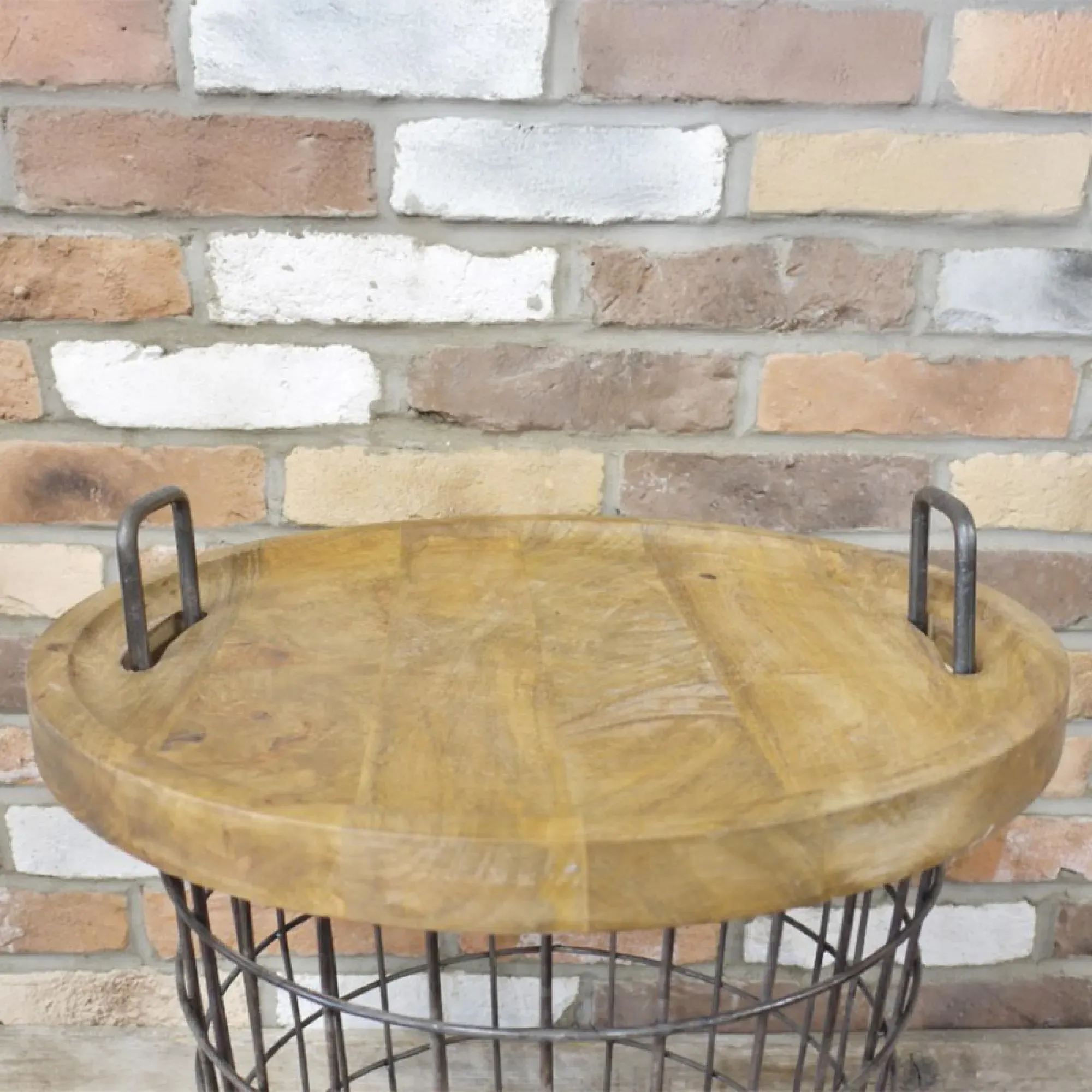 Wood and Metal Round Basket Table