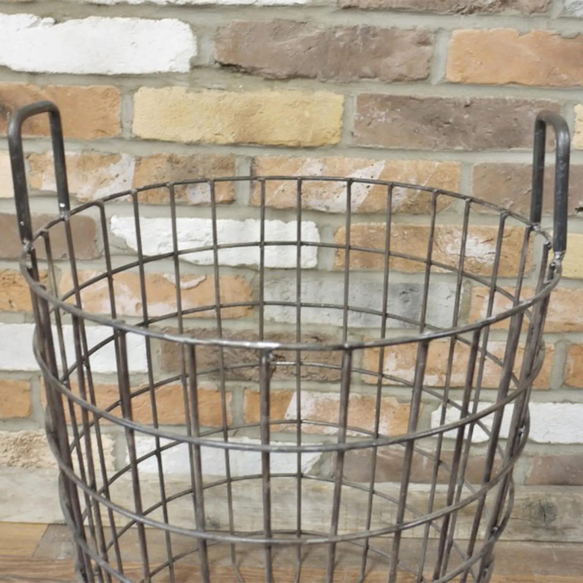 Wood and Metal Round Basket Table