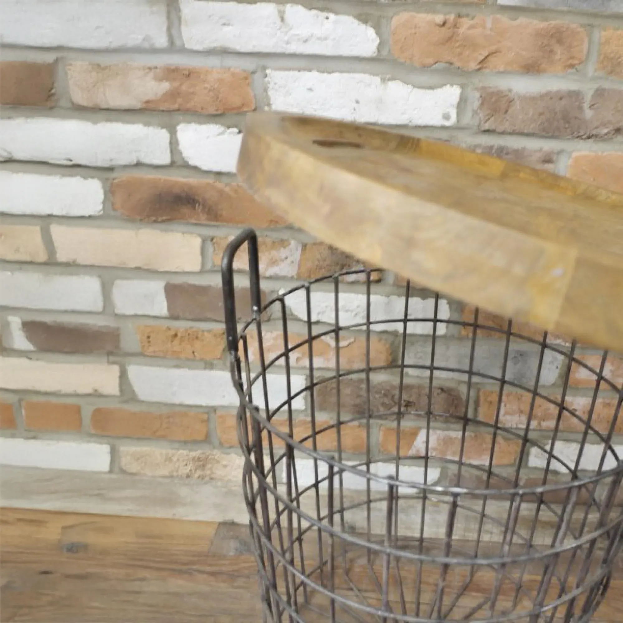 Wood and Metal Round Basket Table