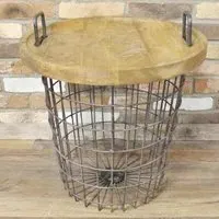 Wood and Metal Round Basket Table