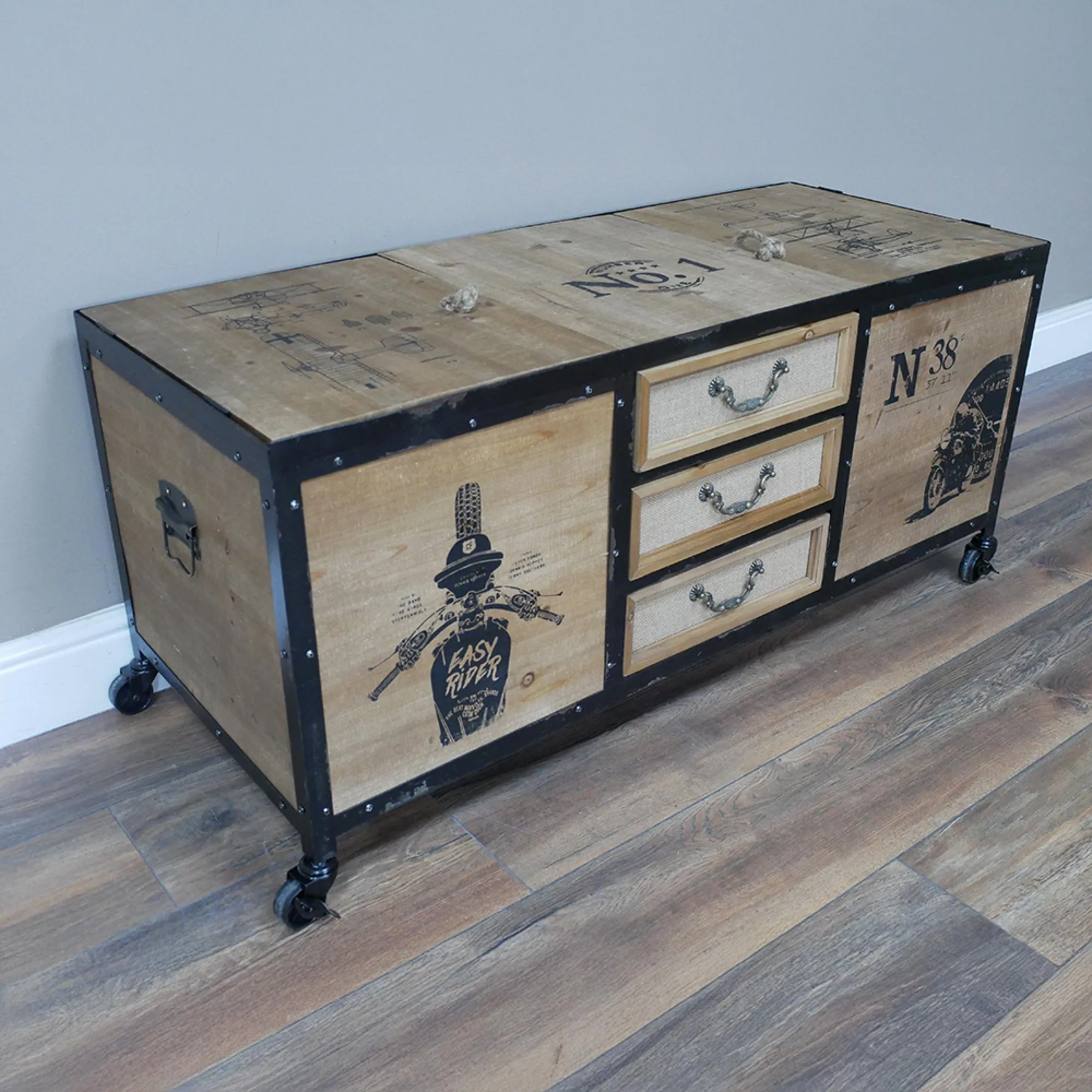 Wood and Metal Trunk Storage Cabinet