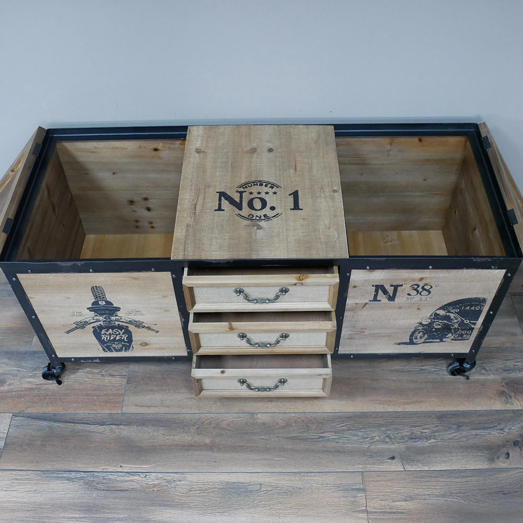 Wood and Metal Trunk Storage Cabinet