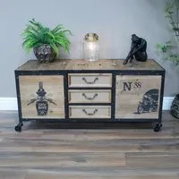 Wood and Metal Trunk Storage Cabinet