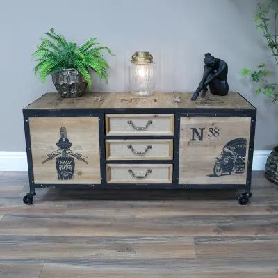Wood and Metal Trunk Storage Cabinet