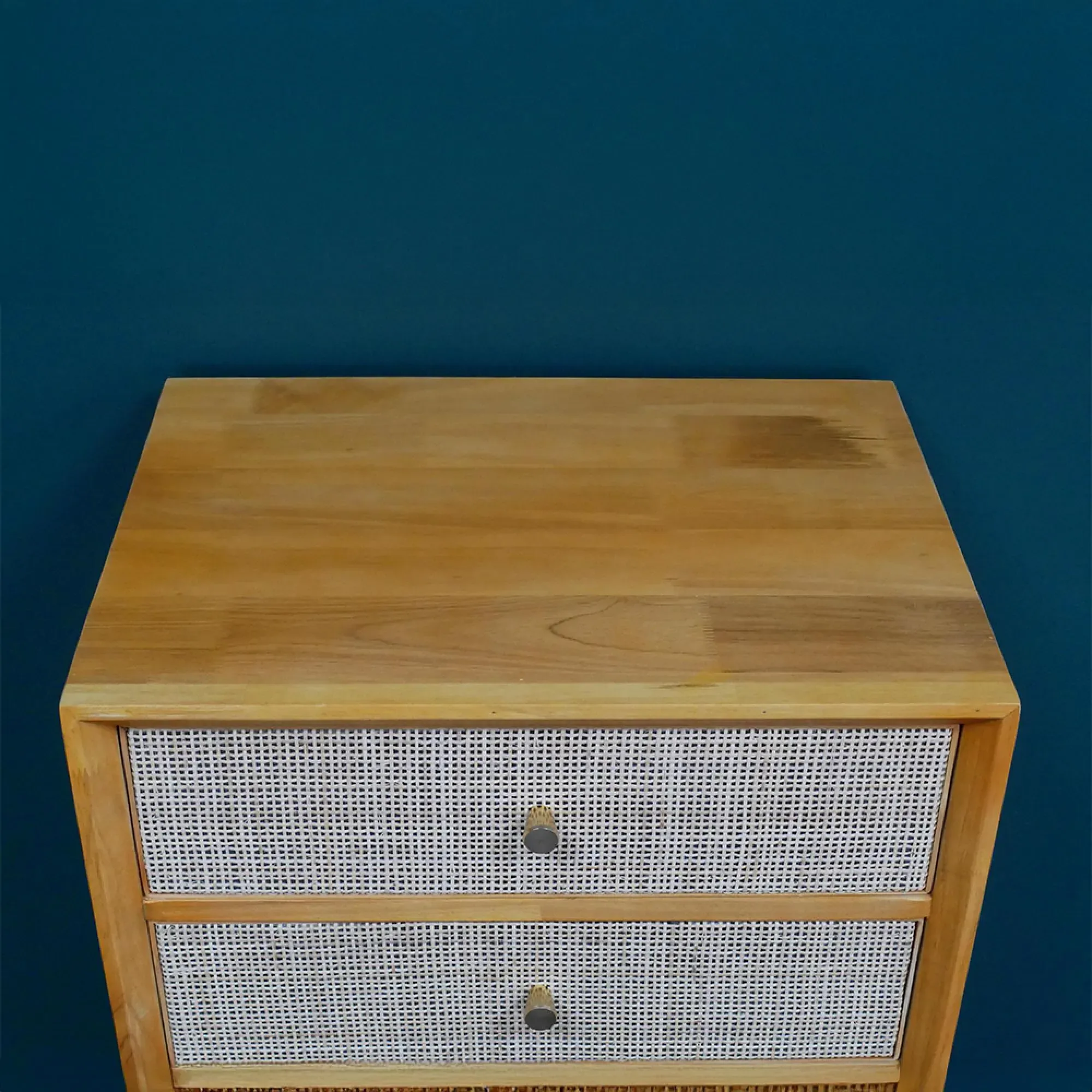 Wood and Rattan 4 Drawer Chest