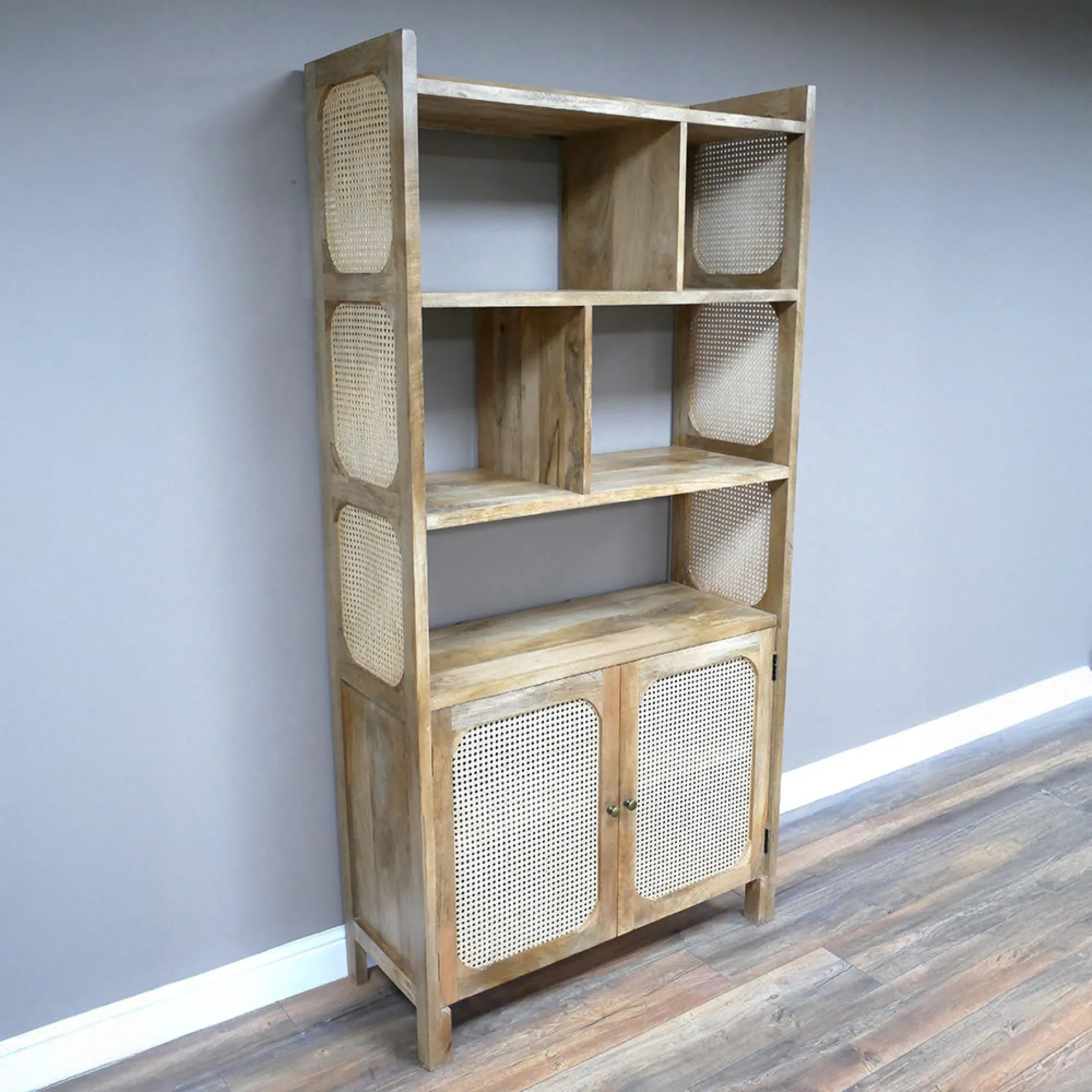 Wood and Rattan Display Cabinet