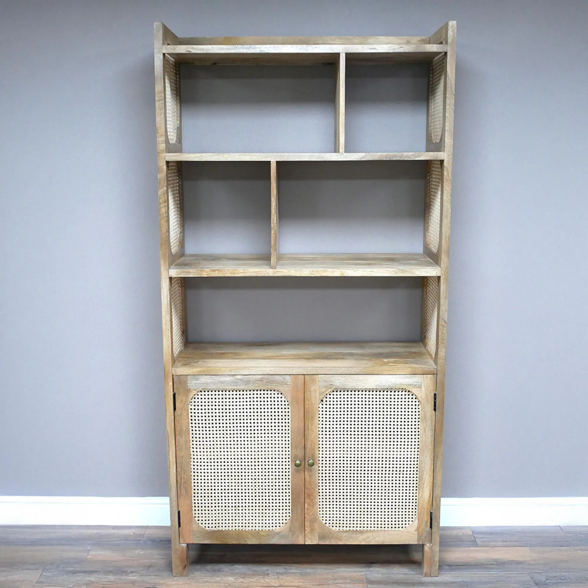 Wood and Rattan Display Cabinet