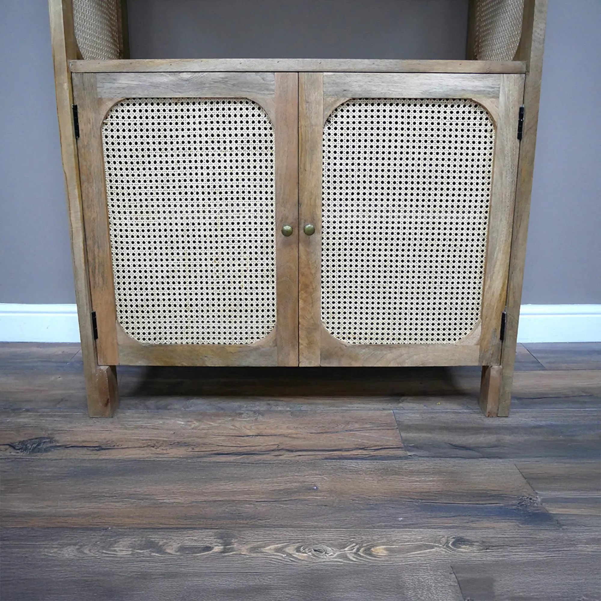 Wood and Rattan Display Cabinet