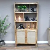 Wood and Rattan Display Cabinet