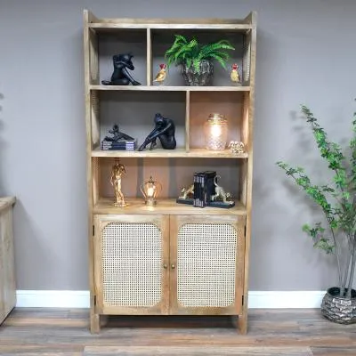 Wood and Rattan Display Cabinet
