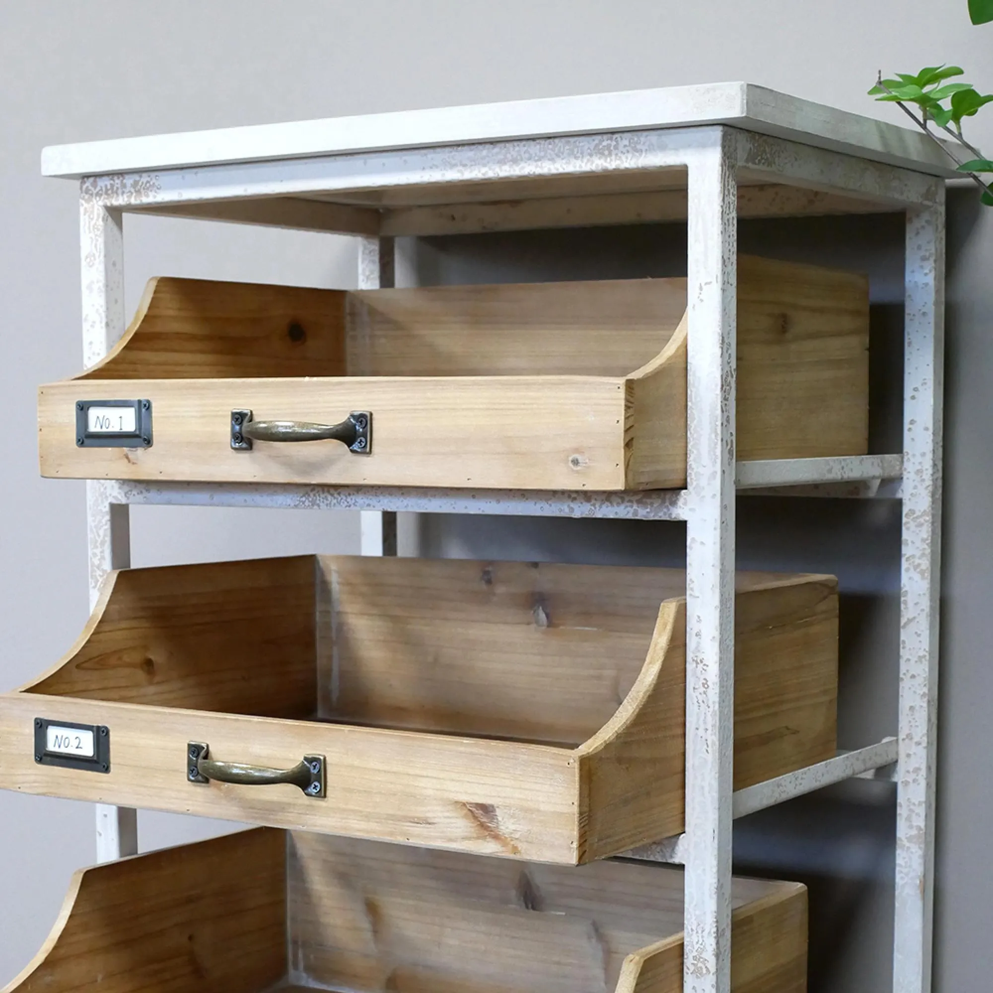 Wood and White Metal Storage Cabinet