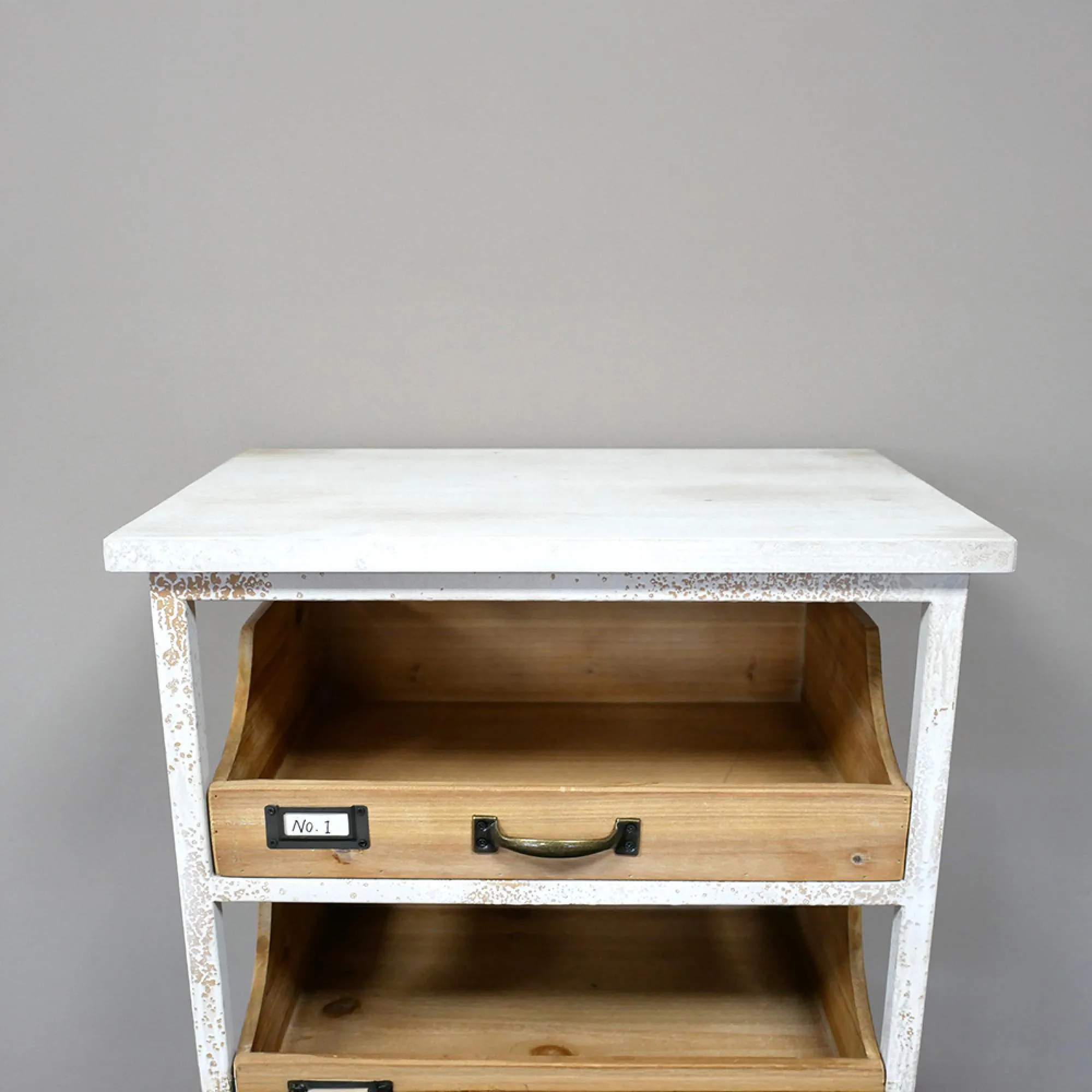 Wood and White Metal Storage Cabinet