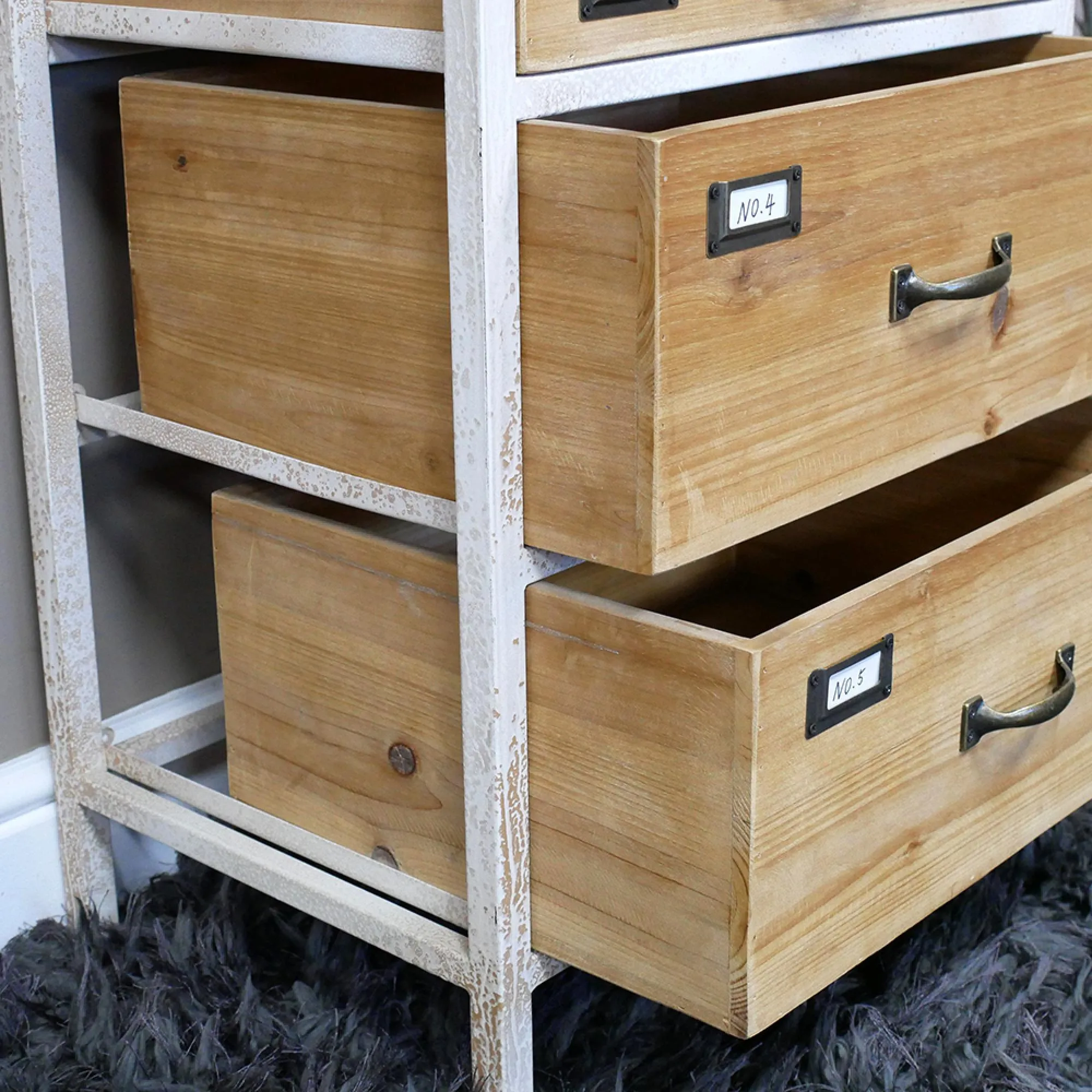 Wood and White Metal Storage Cabinet