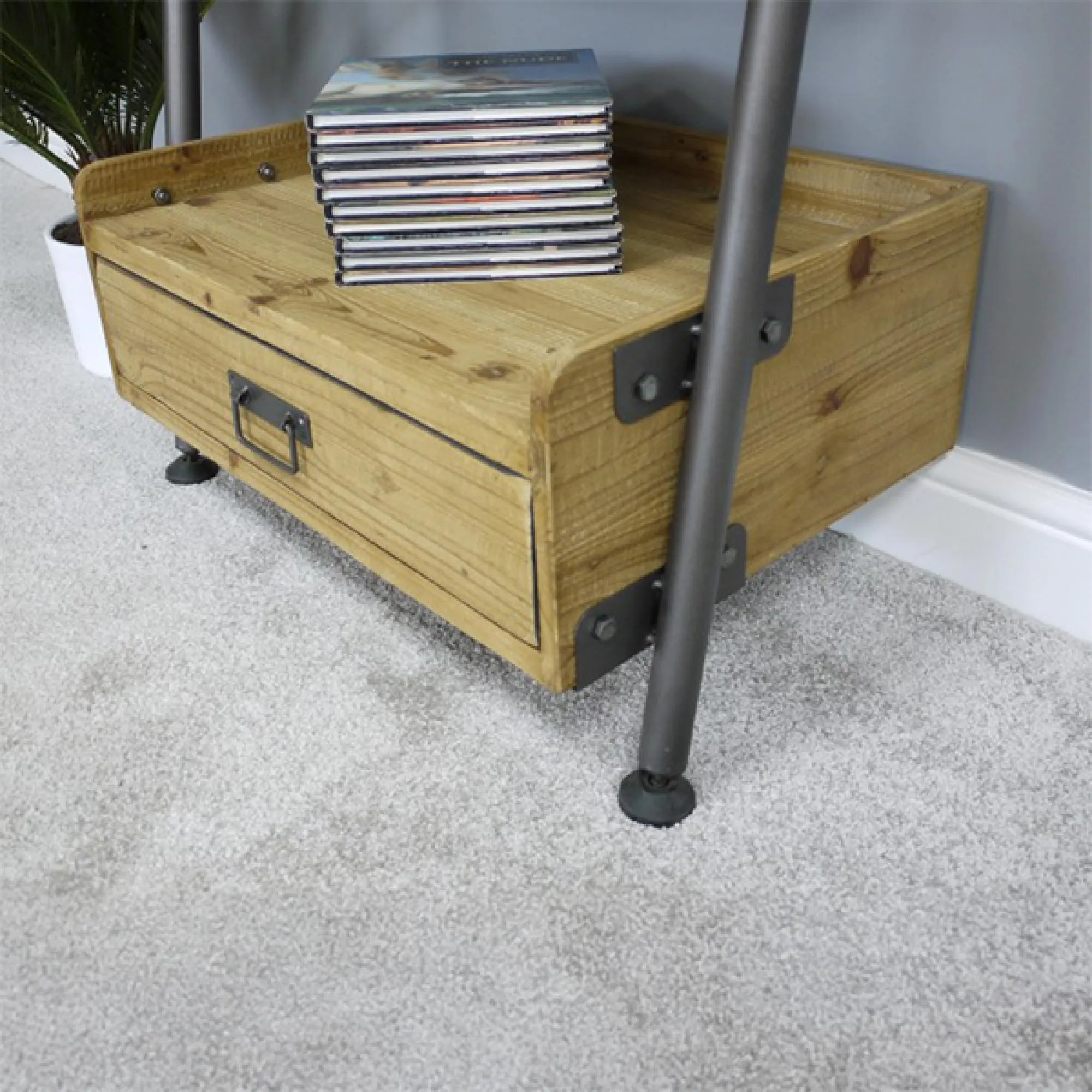 Wooden 1 Drawer Ladder Shelving Unit