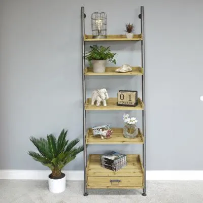 Wooden 1 Drawer Ladder Shelving Unit