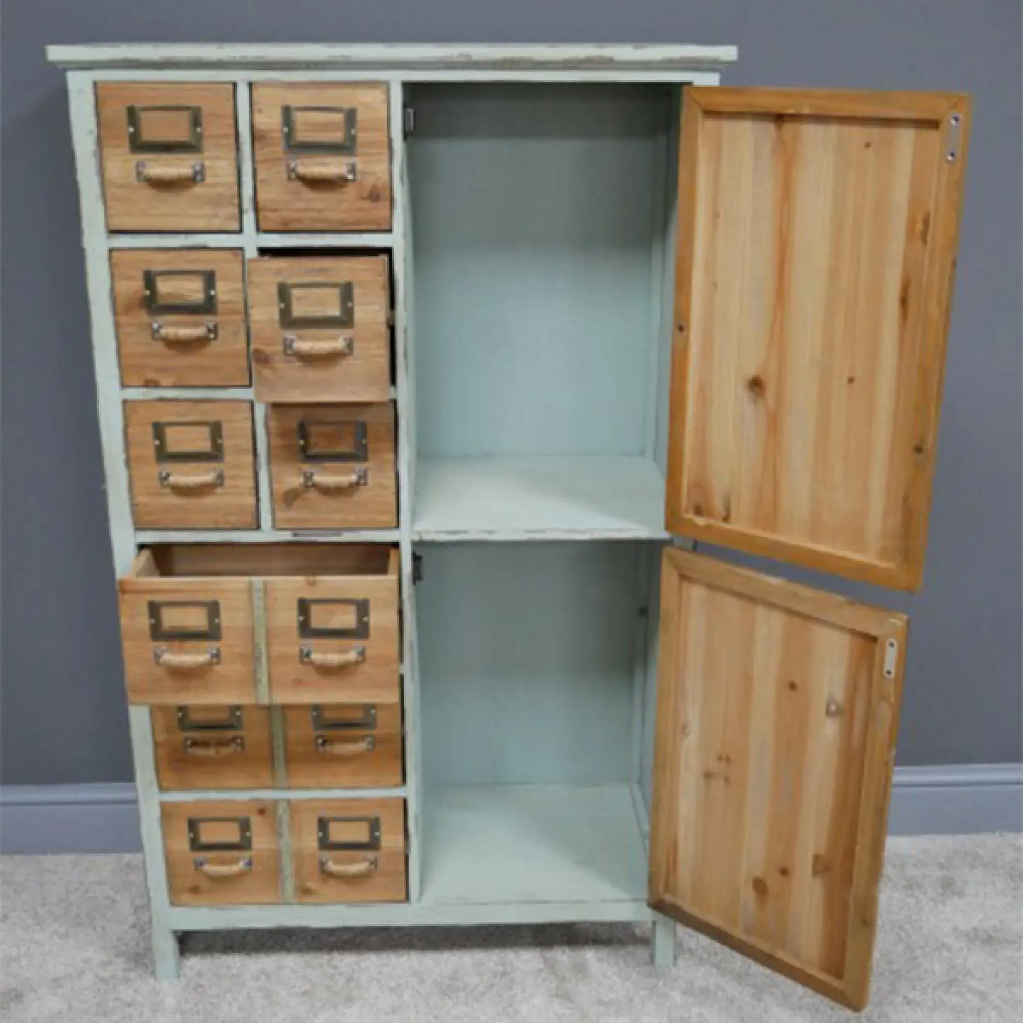 Wooden 2 Door Multi Drawer Tall Cabinet