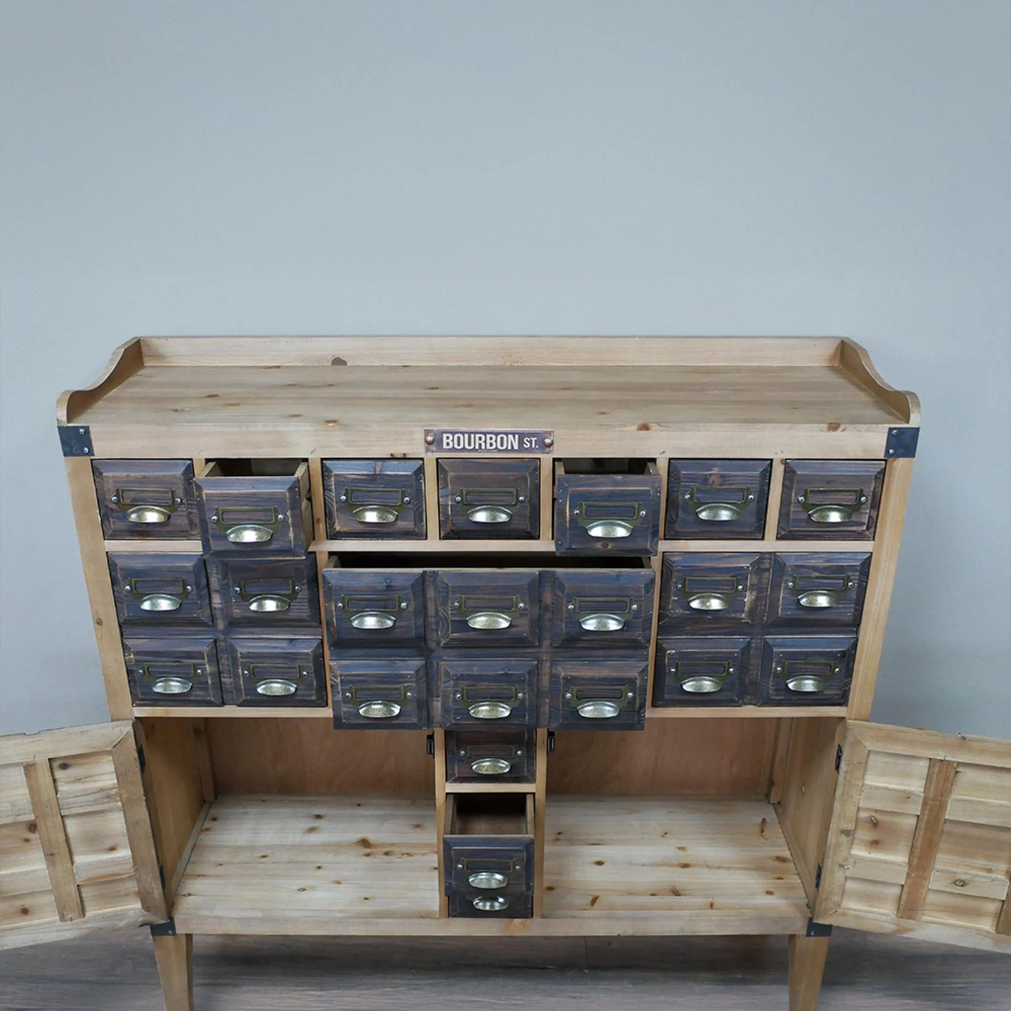 Wooden 2 Door Wide Cabinet with Multi Drawer