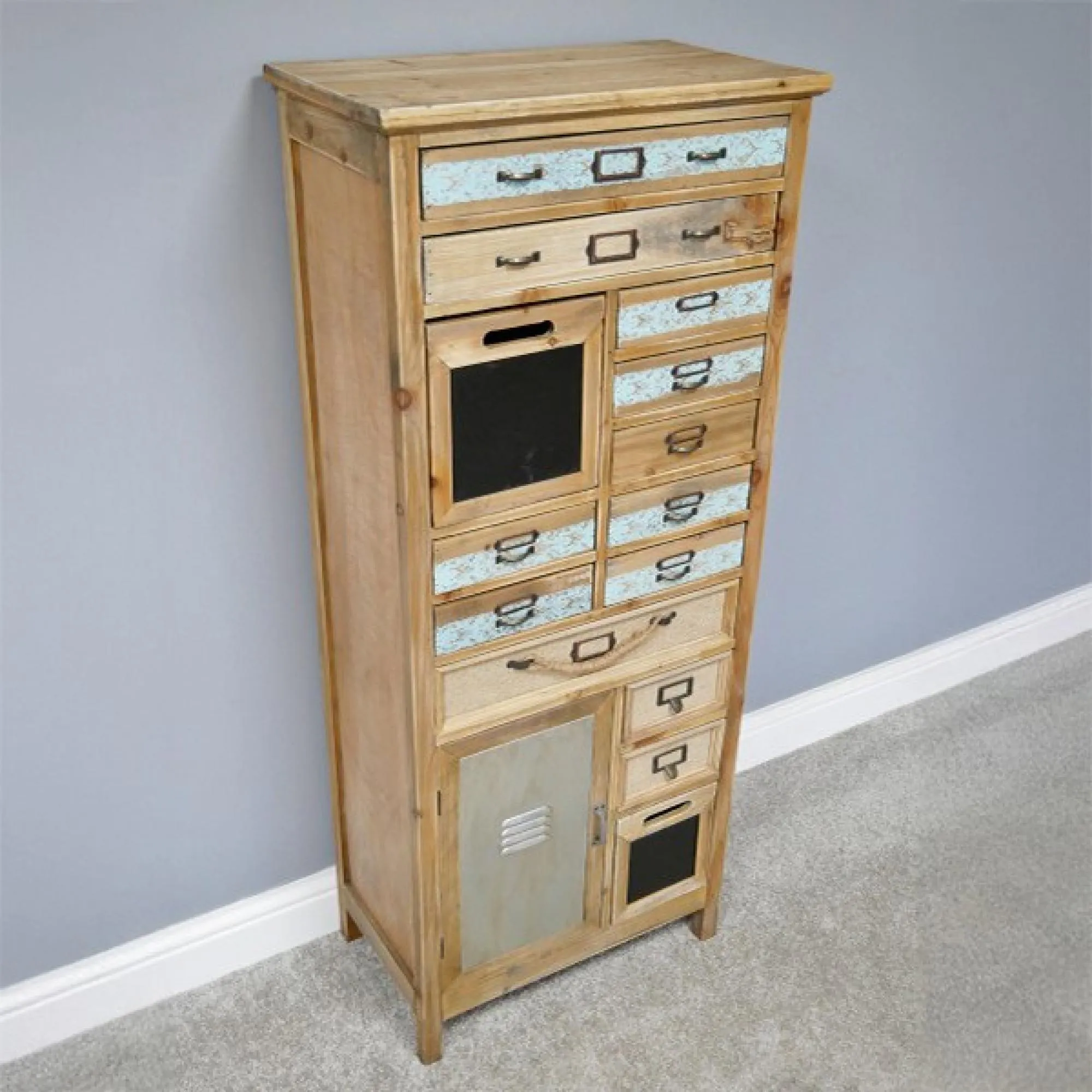 Wooden Multi Drawer 1 Door Tall Cabinet