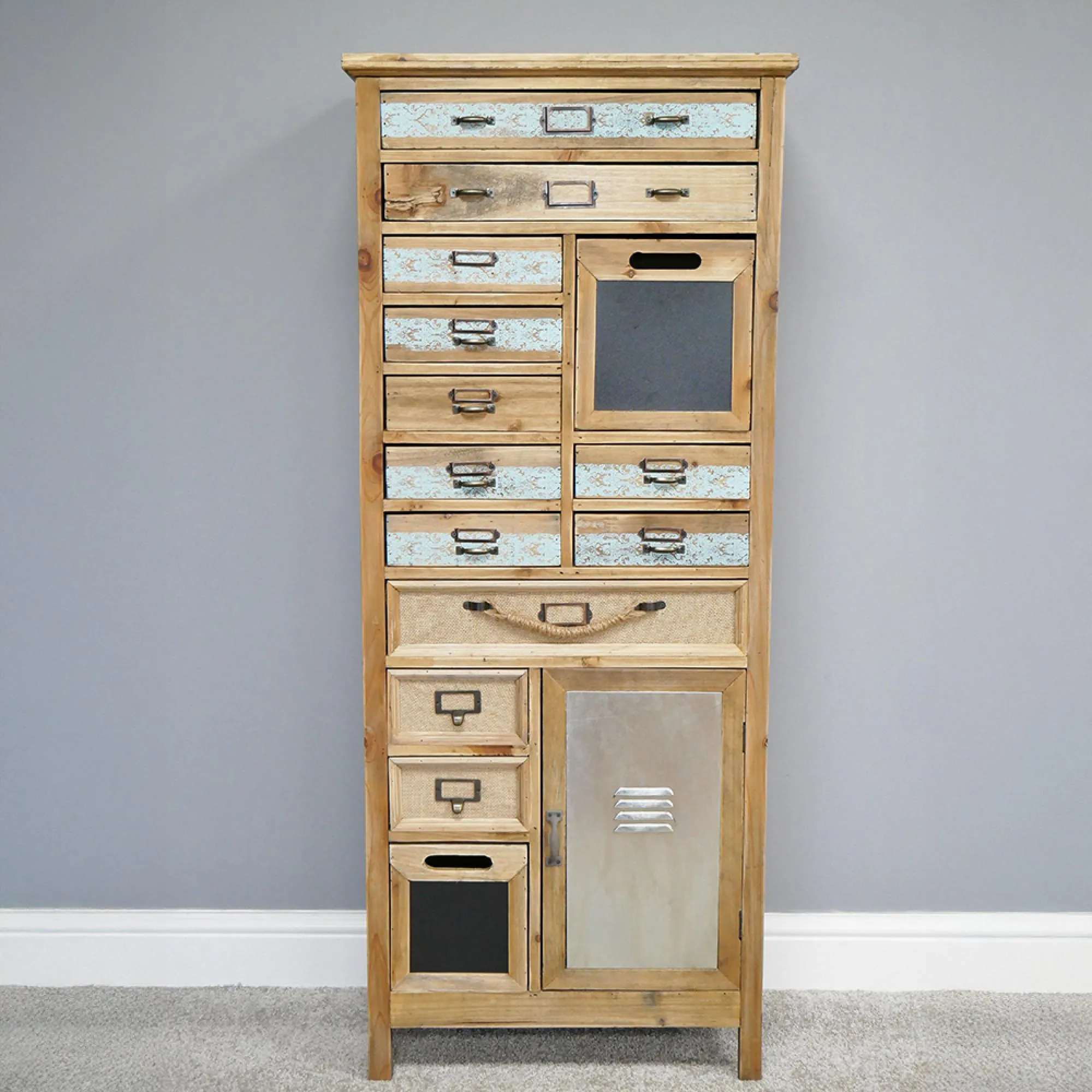 Wooden Multi Drawer 1 Door Tall Cabinet
