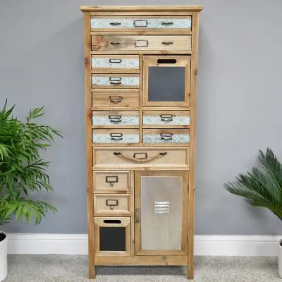 Wooden Multi Drawer 1 Door Tall Cabinet