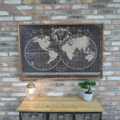 World Map Wall Decor - Set of 2, Grey