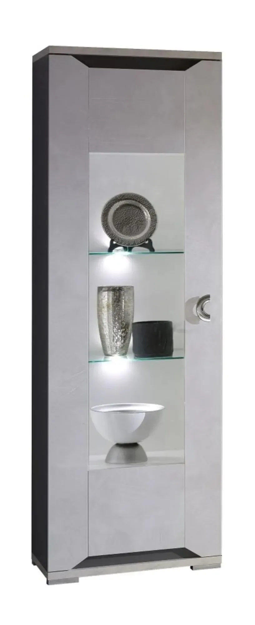 Angelo 1 Door Display Cabinet with LED - Grey, Marble