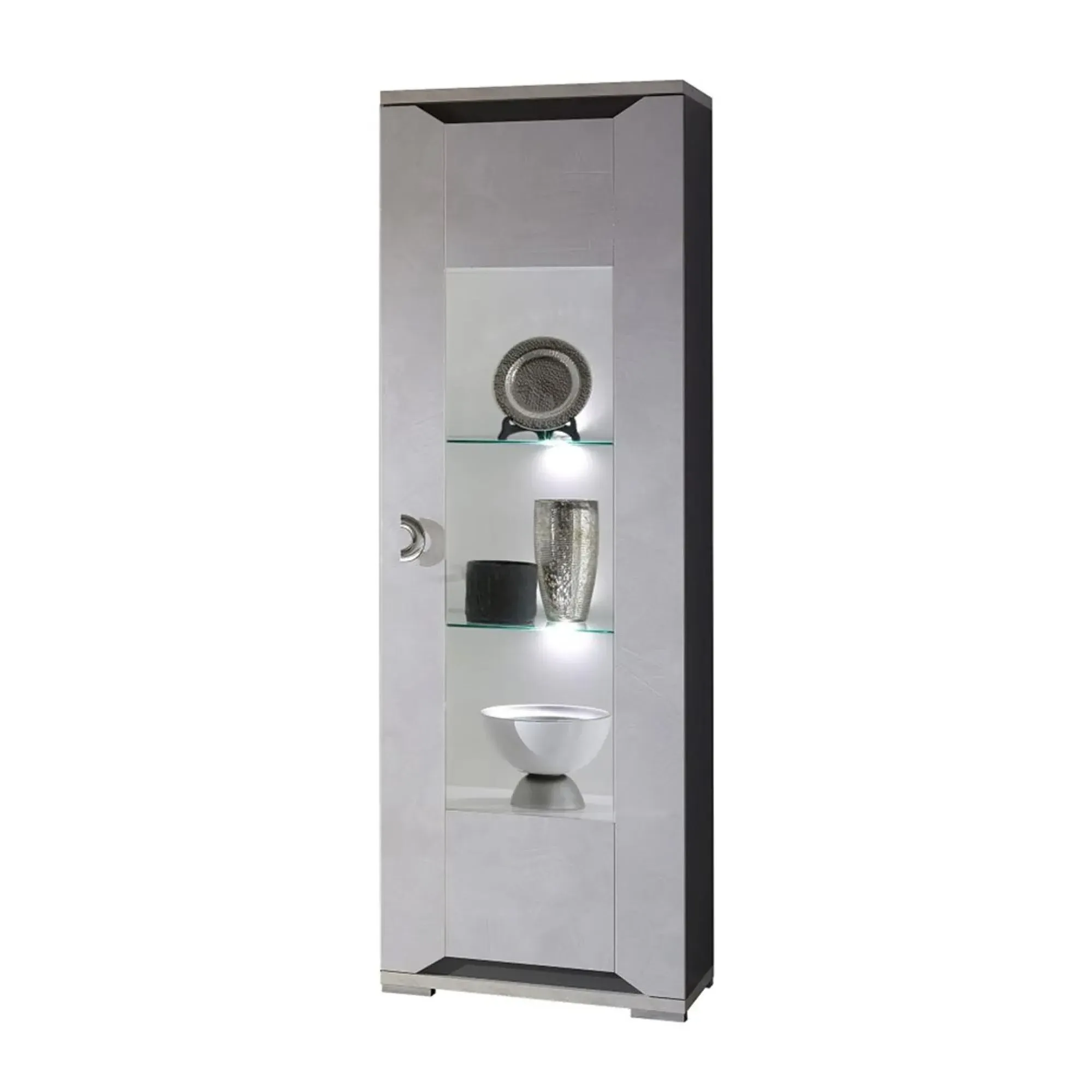 Angelo 1 Door Display Cabinet with LED - Grey, Marble