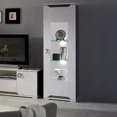 Angelo 1 Door Display Cabinet with LED - Grey, Marble