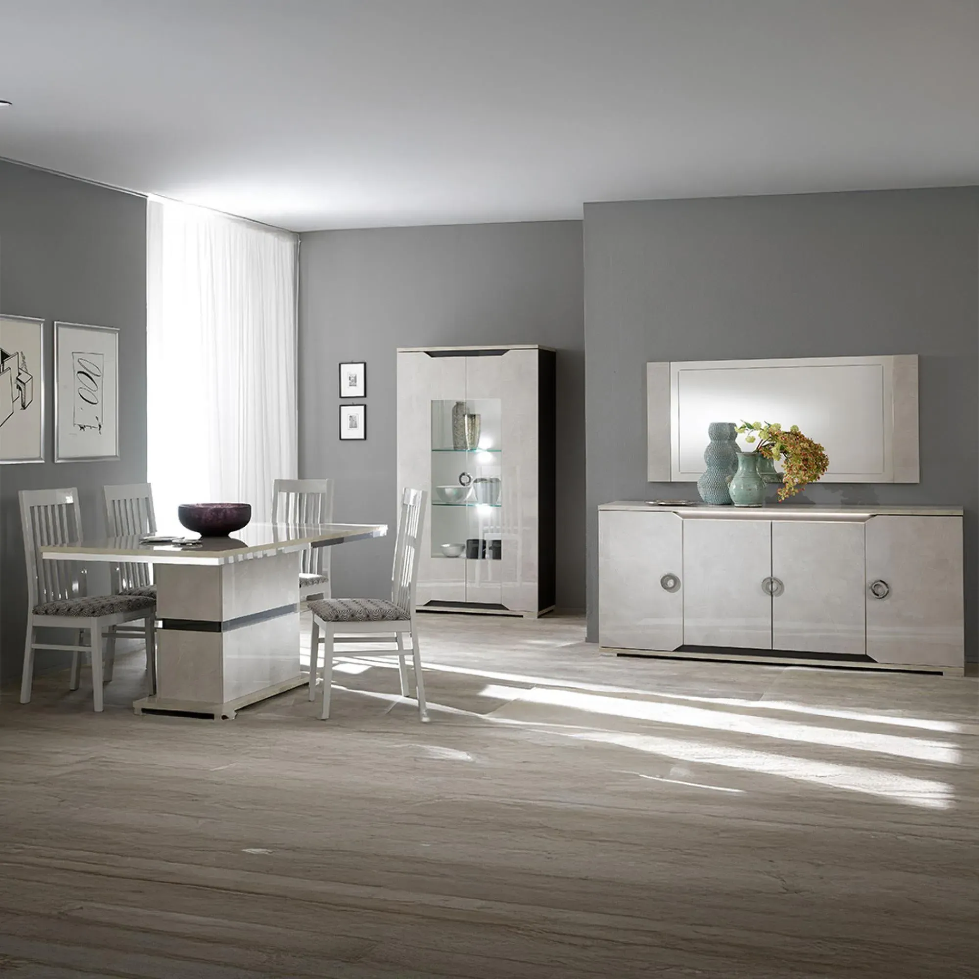 Angelo 2 Door Display Cabinet with LED - Grey, Marble