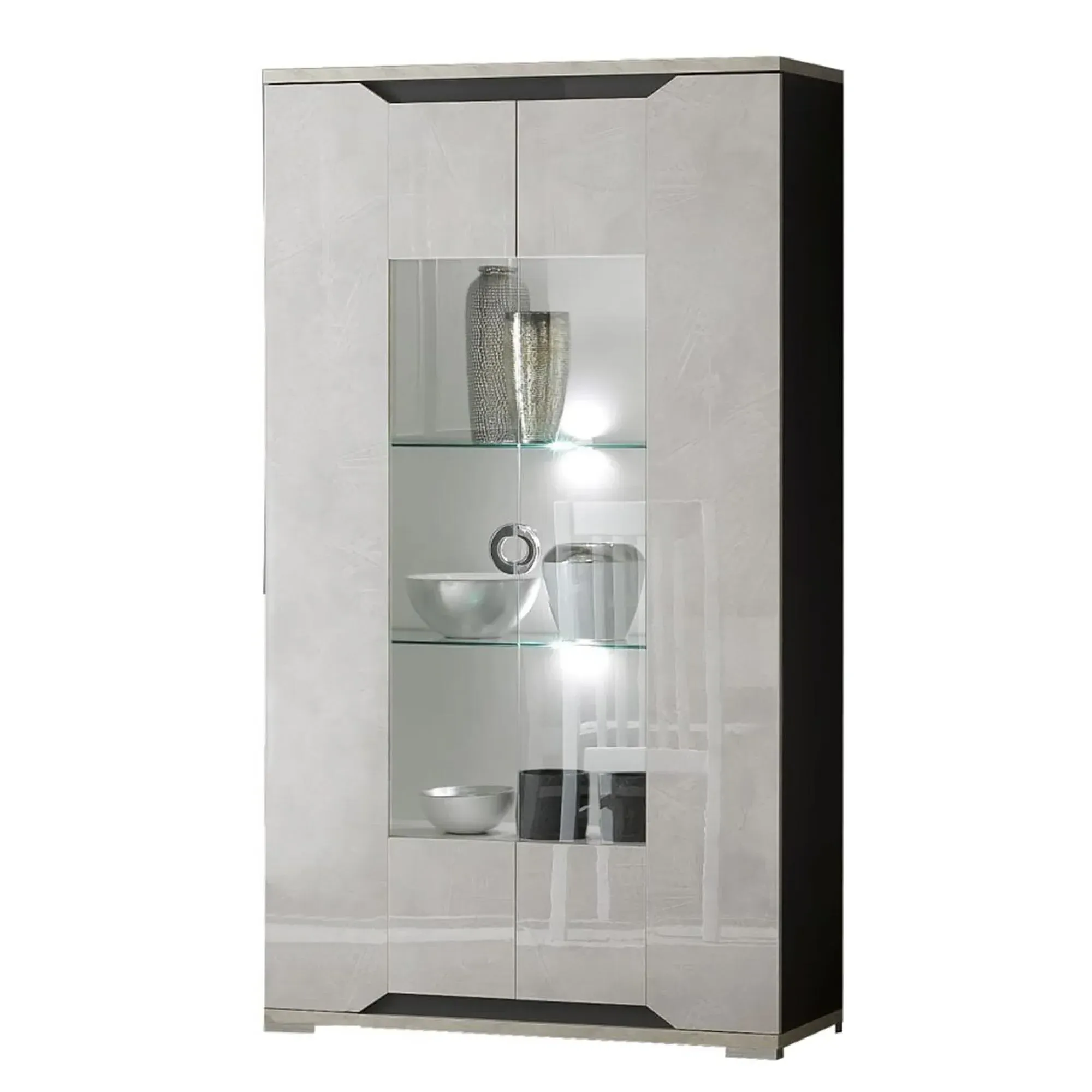 Angelo 2 Door Display Cabinet with LED - Grey, Marble