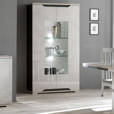 Angelo 2 Door Display Cabinet with LED - Grey, Marble