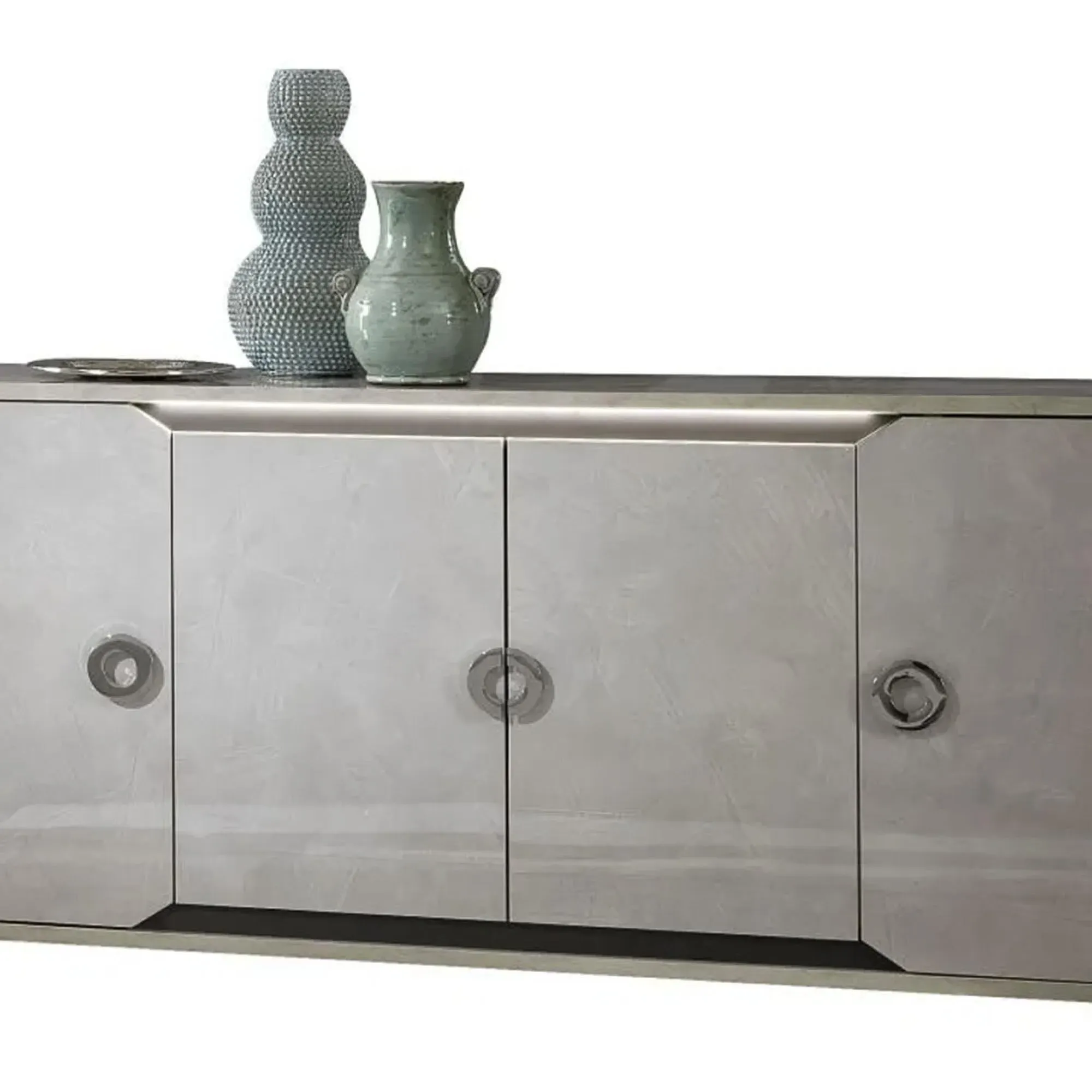 Angelo 4 Door Sideboard with LED Light - Grey, Marble