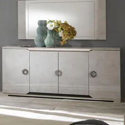 Angelo 4 Door Sideboard with LED Light - Grey, Marble