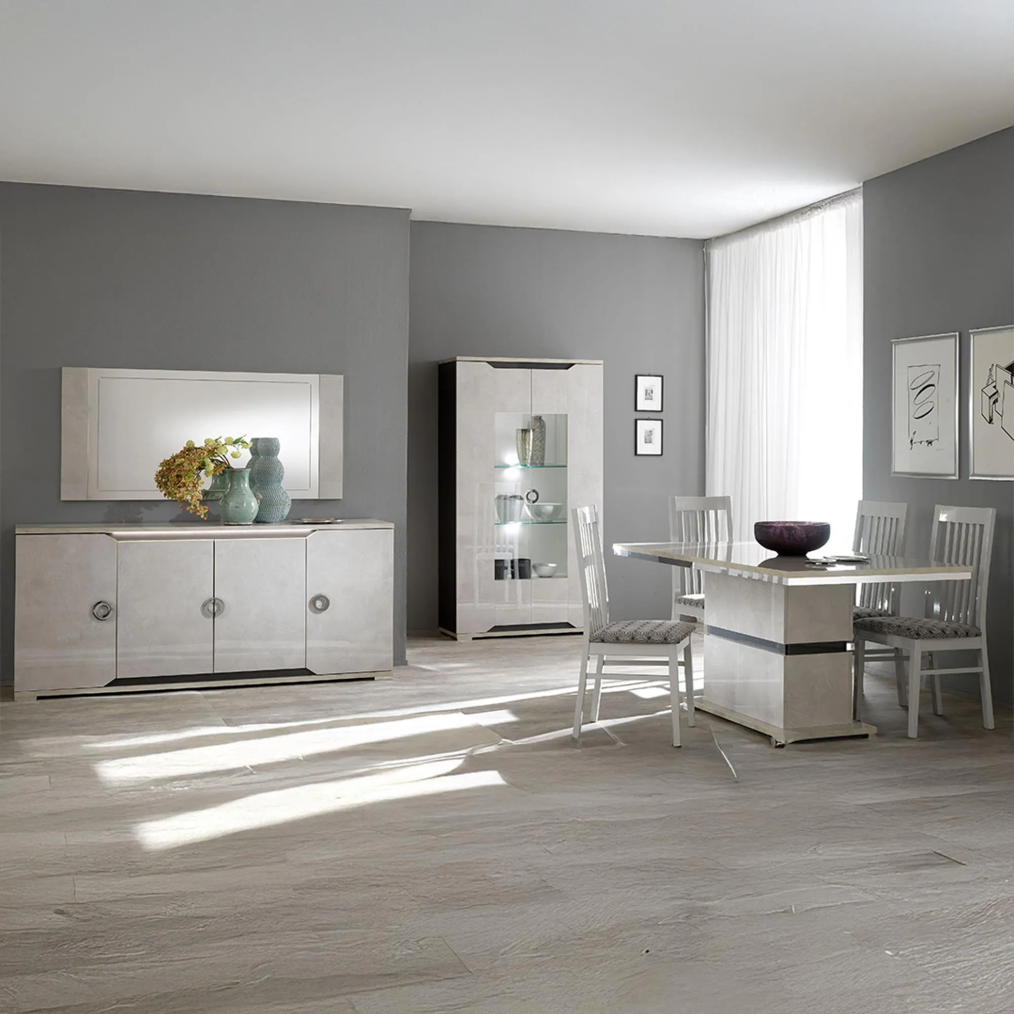 Angelo 6-Seater Pedestal Dining Table - Grey, Marble