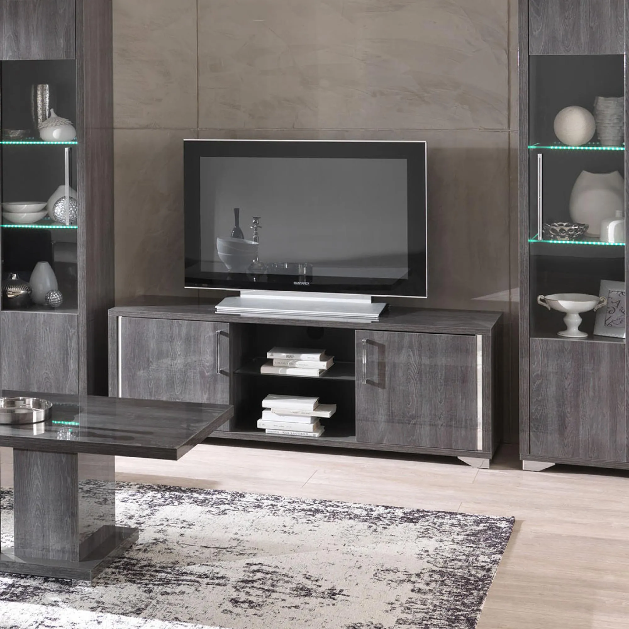 Augusta 157cm TV Unit - Grey, Oak Effect