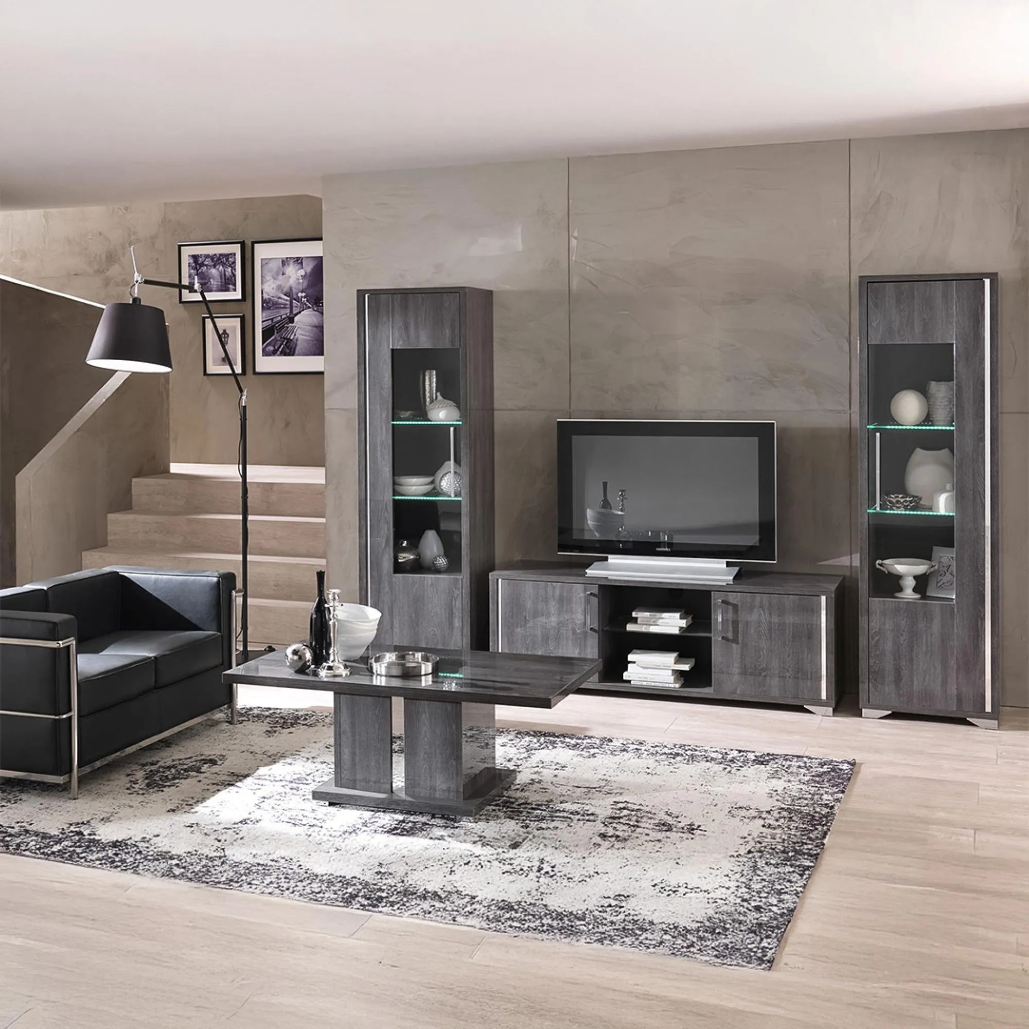 Augusta 157cm TV Unit - Grey, Oak Effect
