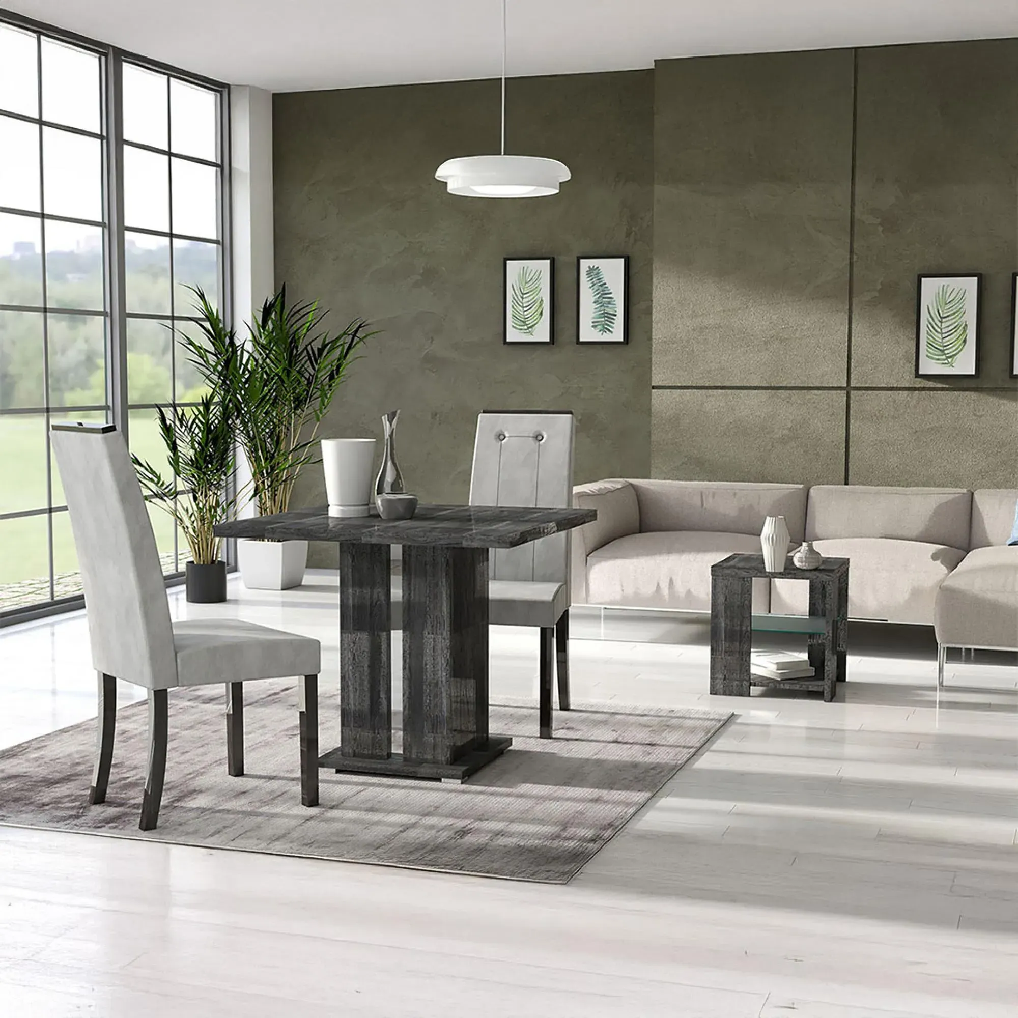 Augusta 2-Seater Square Pedestal Dining Table - Grey Oak