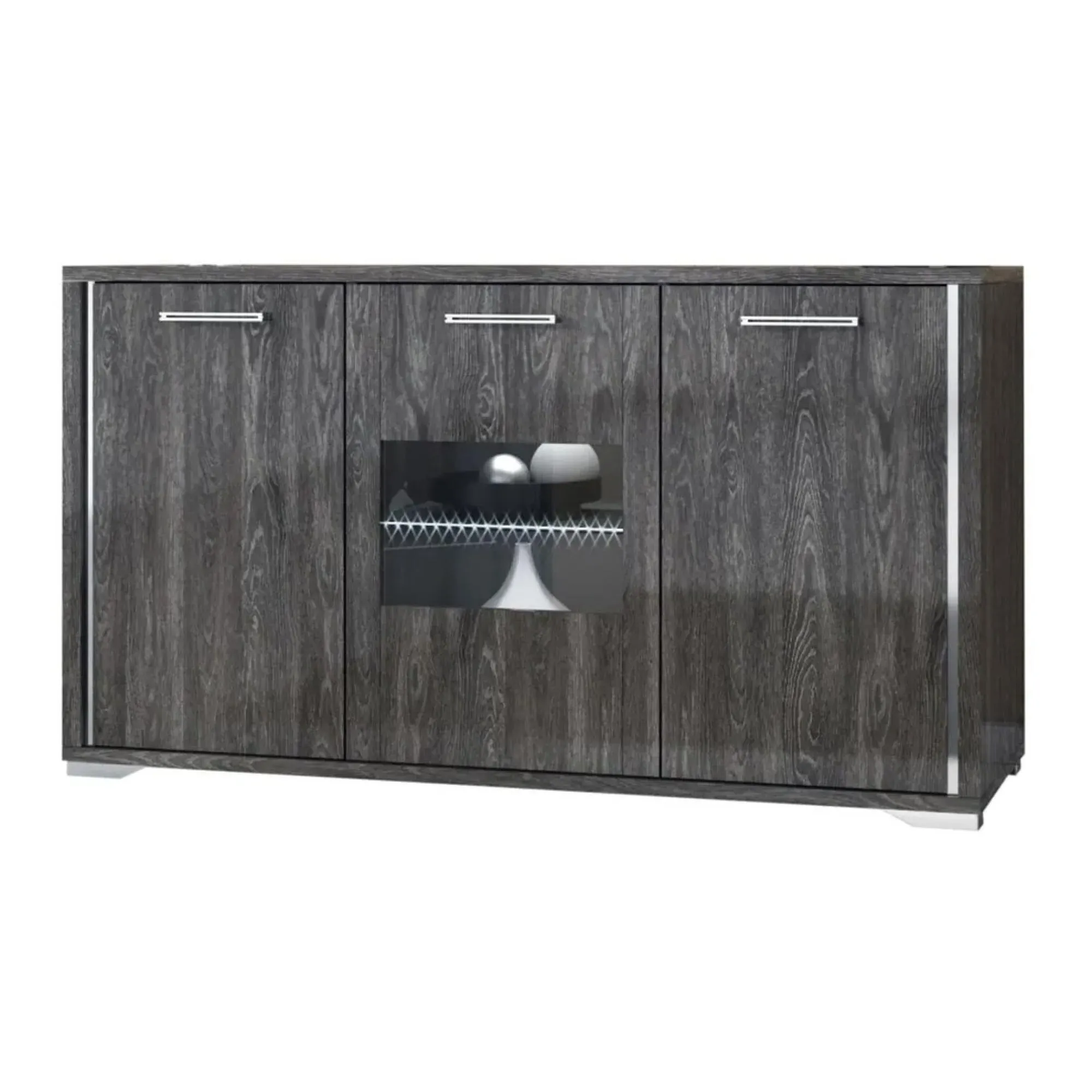 Augusta 3 Door Sideboard with LED Light - Anthracite, Oak Effect