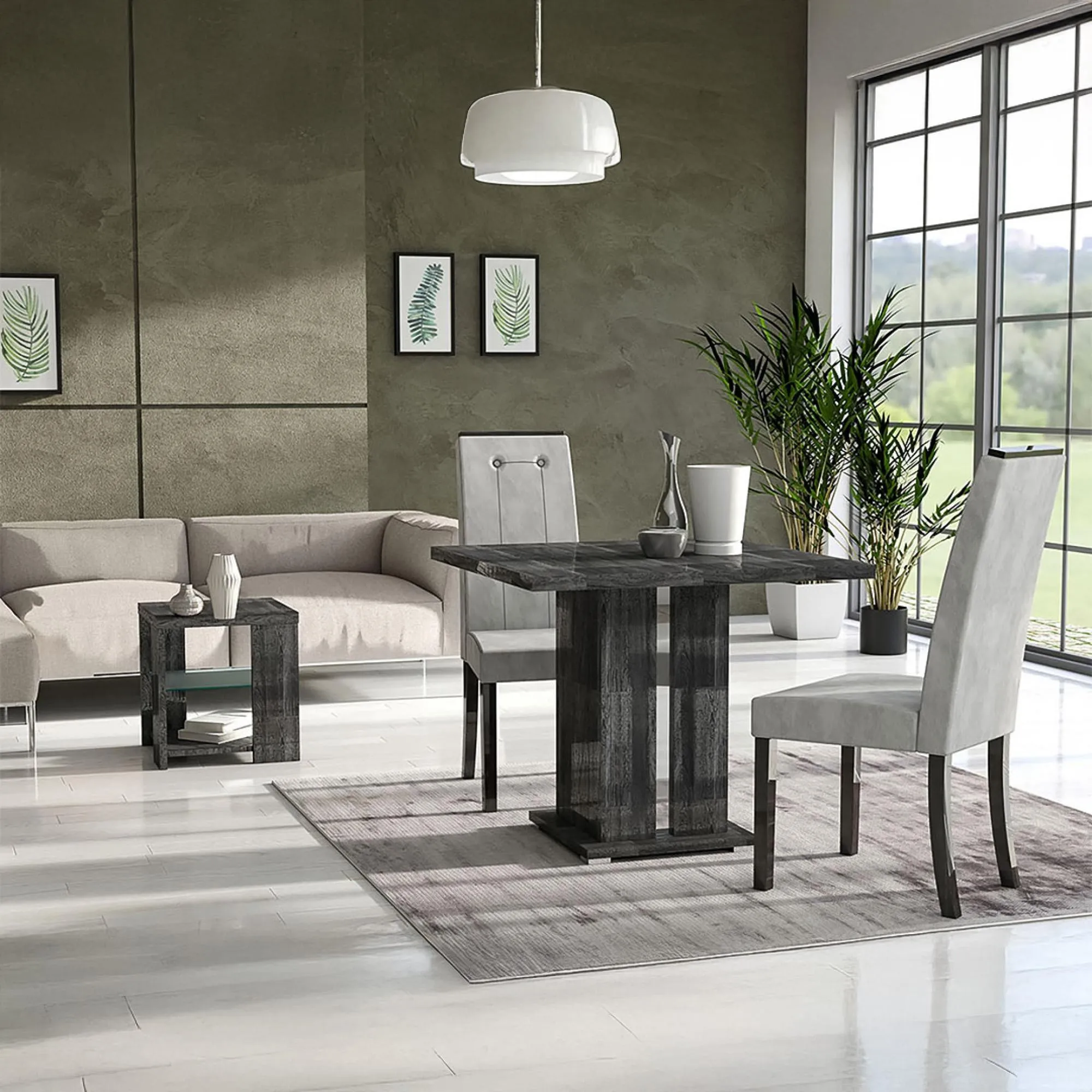 Augusta Italian Lamp Table - Grey, Oak Effect