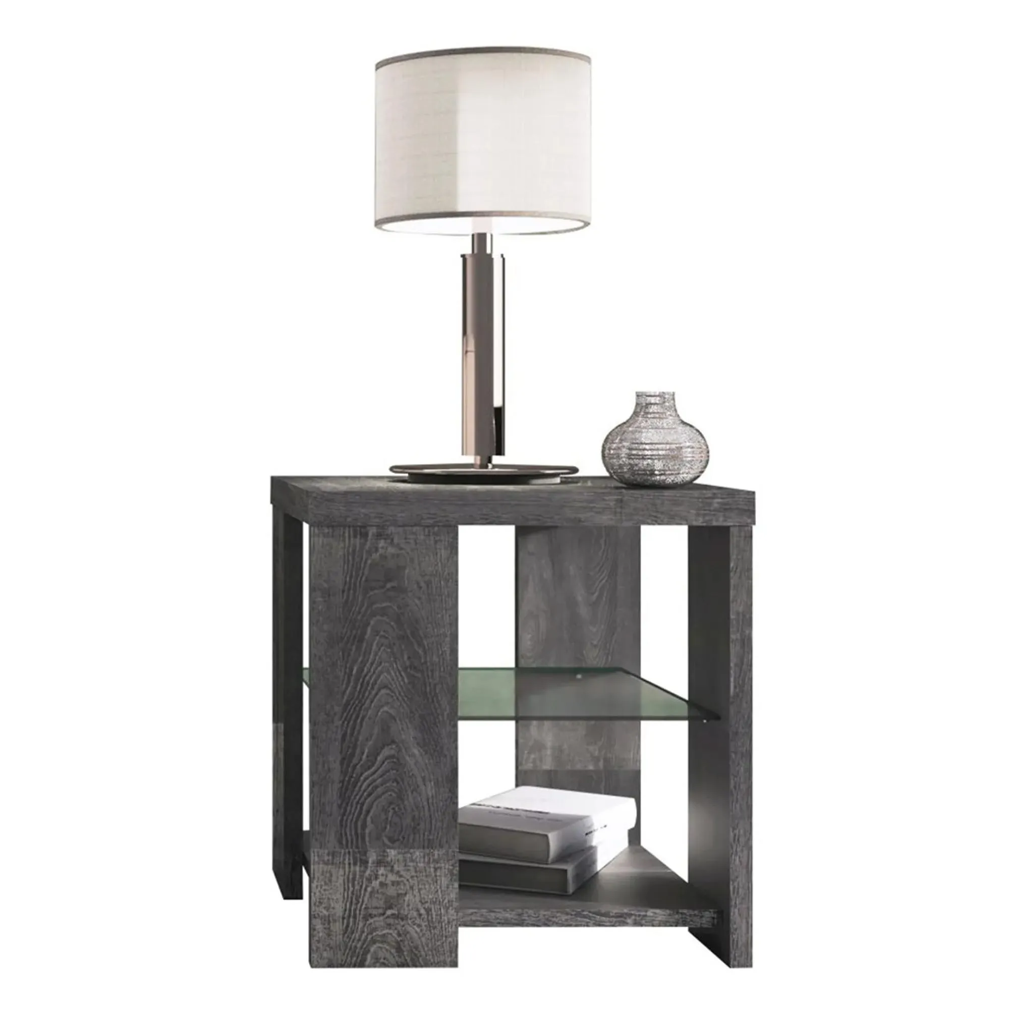 Augusta Italian Lamp Table - Grey, Oak Effect