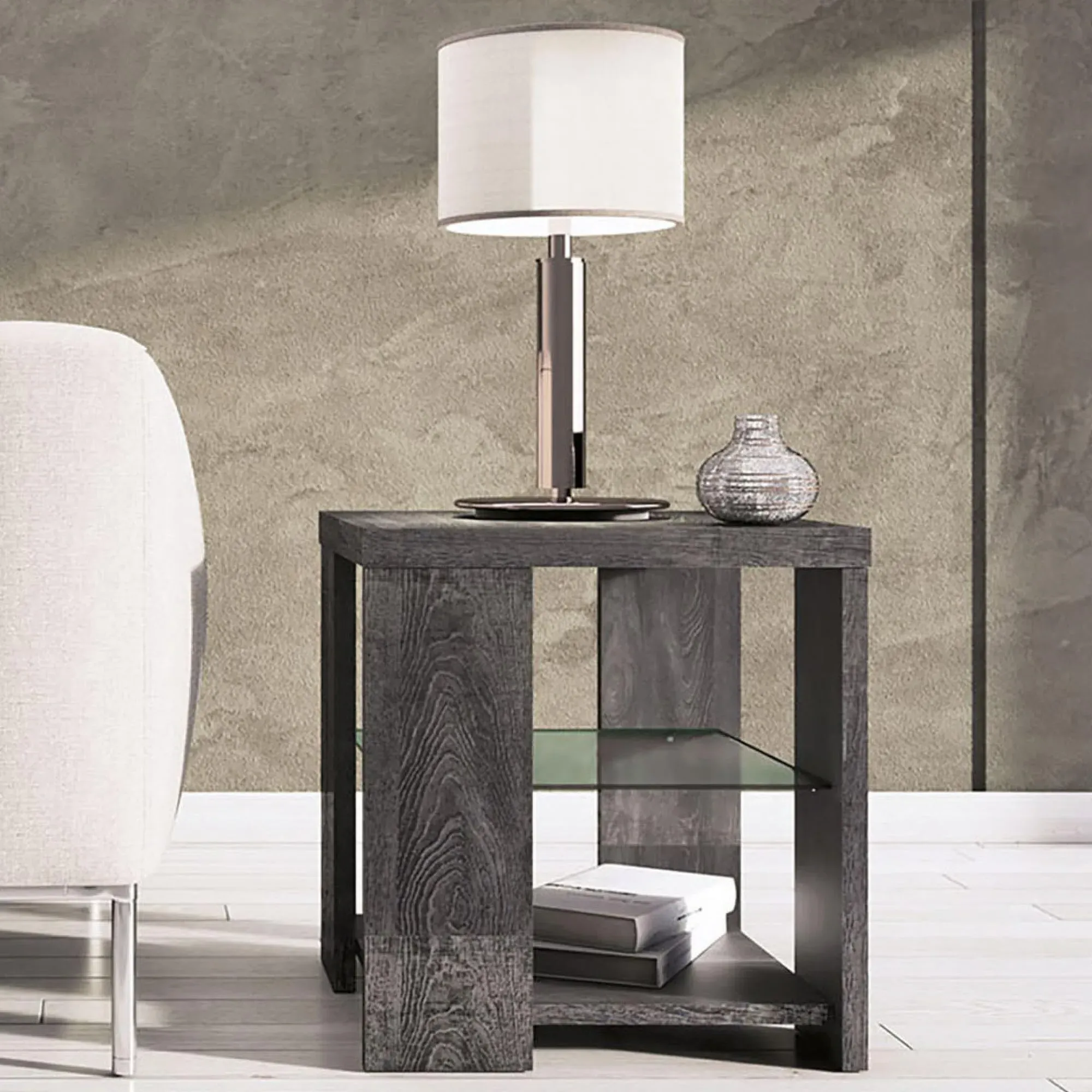 Augusta Italian Lamp Table - Grey, Oak Effect