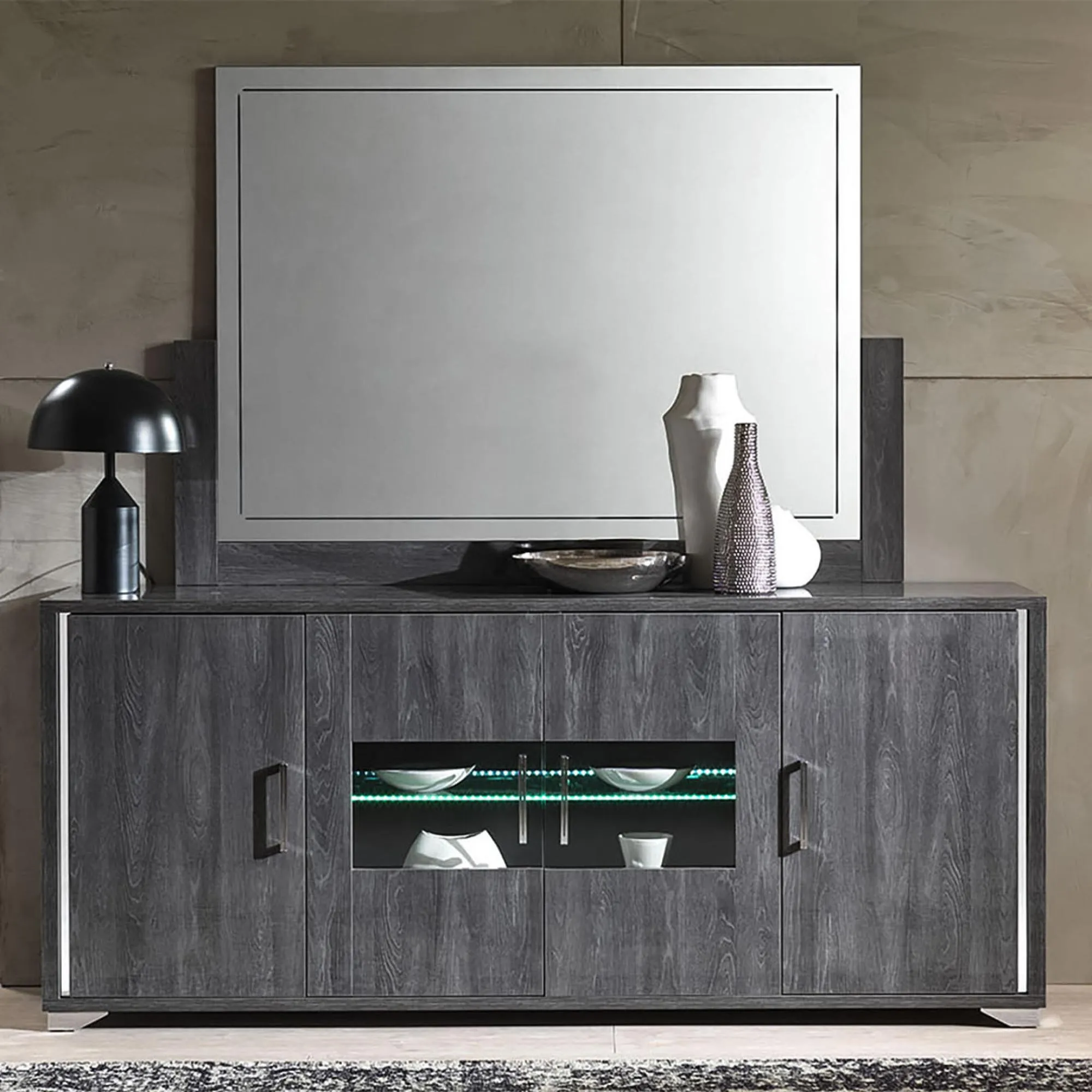 Augusta Large Wall Mirror - Grey, Oak Effect