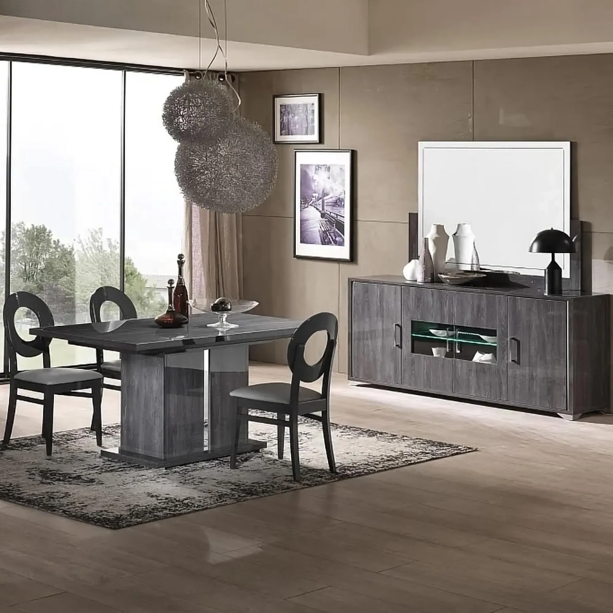 Augusta Large Wall Mirror - Grey, Oak Effect